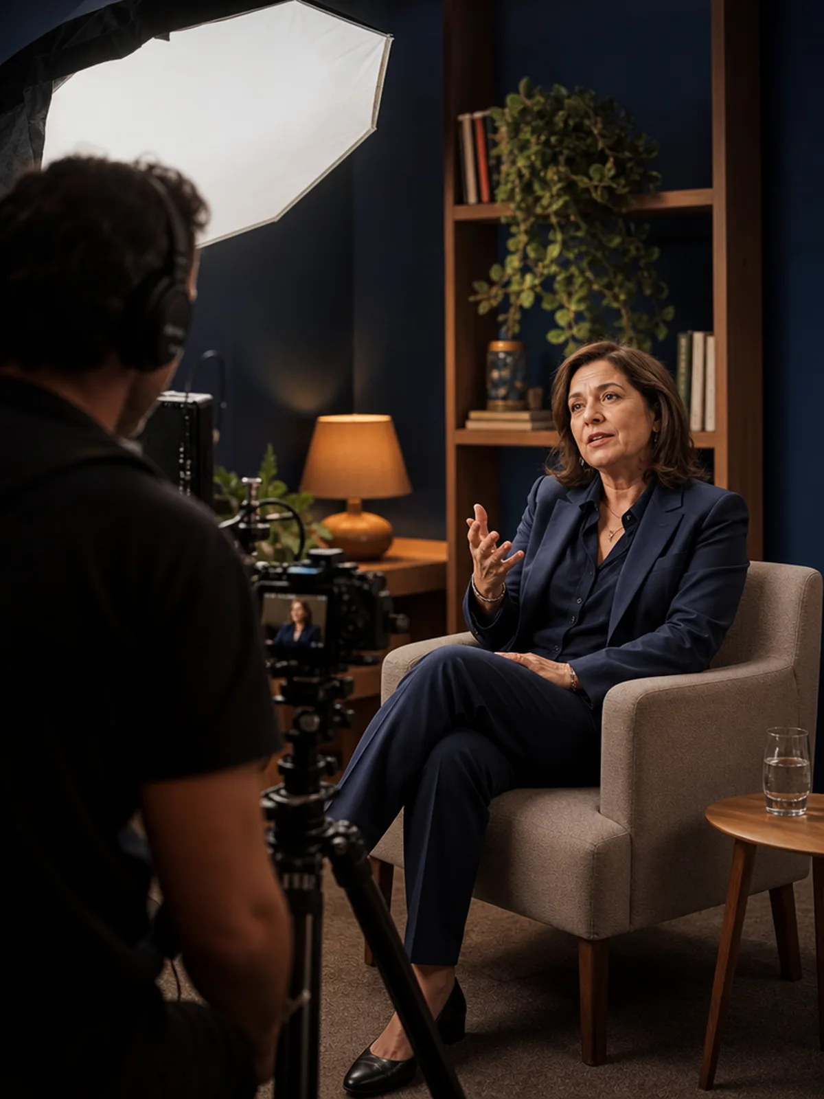 Bastidor de gravação de entrevista em vídeo