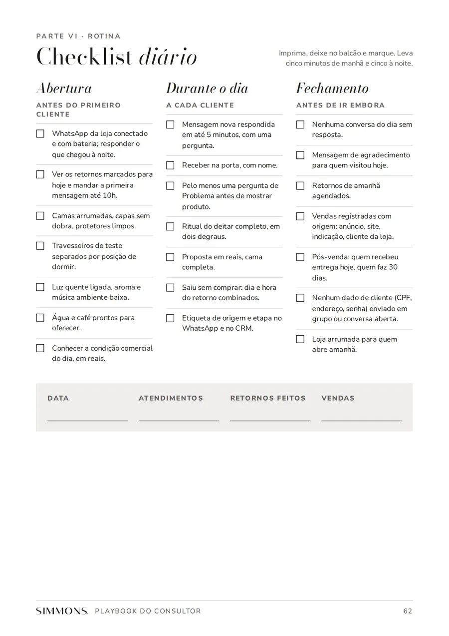 Checklist diário do consultor