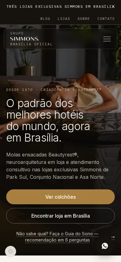 Versão mobile do site da Simmons Brasília